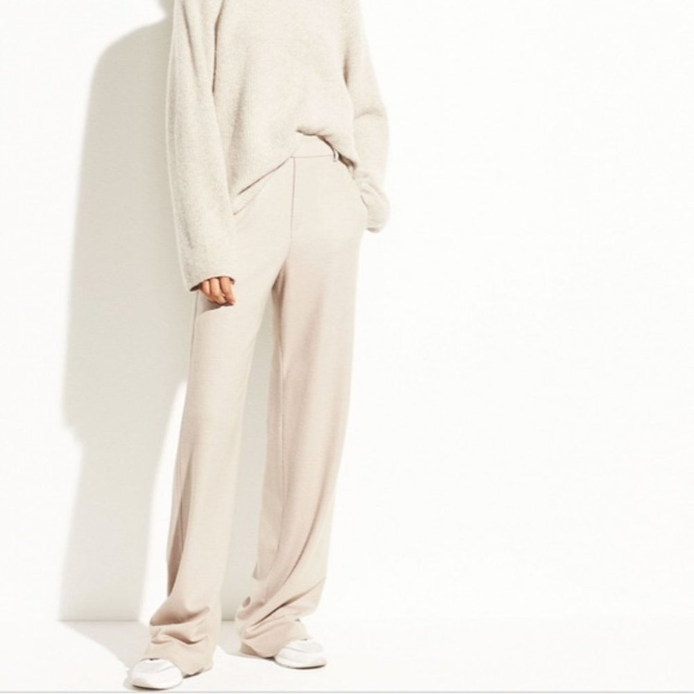 Vince TAN Cozy Wool Wide Leg Trouser pants beige SIZE XL